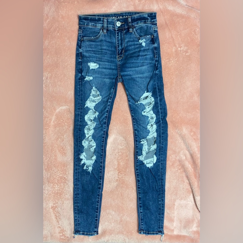 American Eagle Next Level Stretch Distressed Skinny Jeans, Size 0 Regular